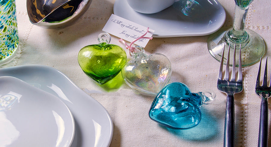 Handcrafted Glass Heart Ornament - Orion's Table Mexican Glassware