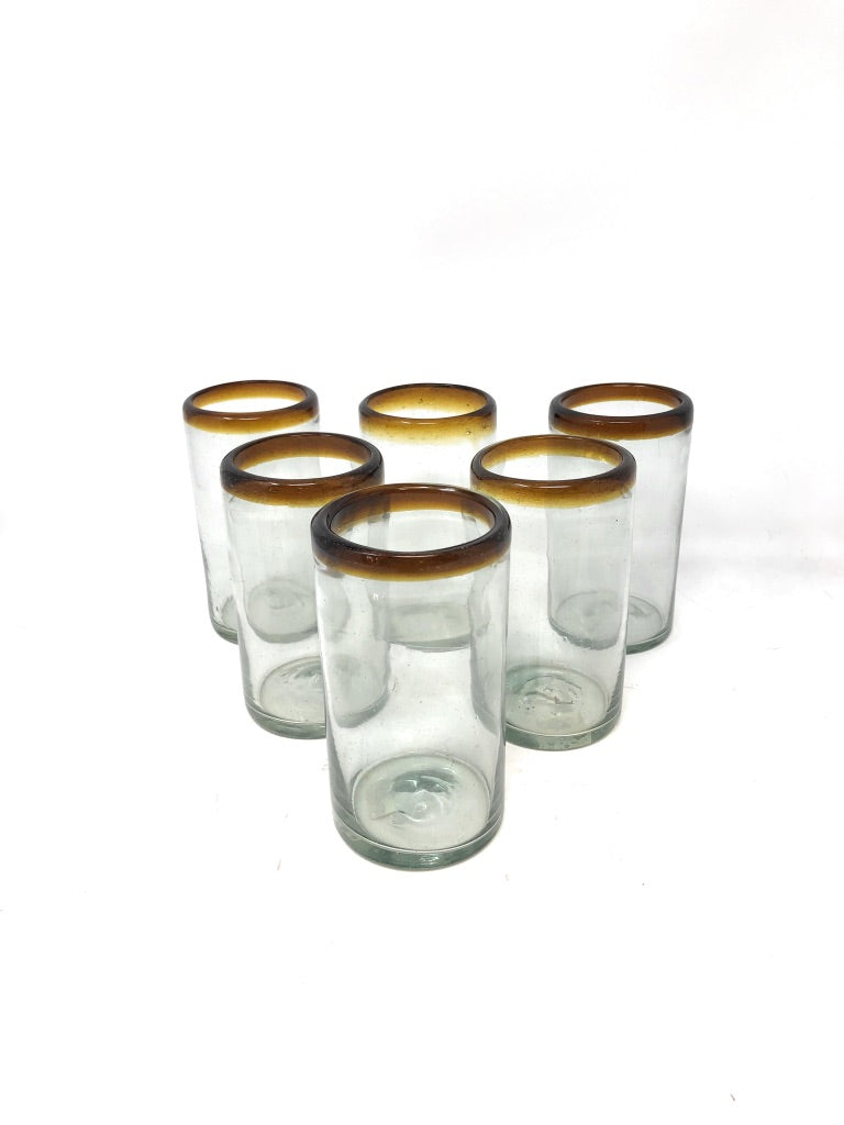Orion Bistro Amber Rim 14 oz Tumbler - Set of 6 - Orion's Table Mexican Glassware