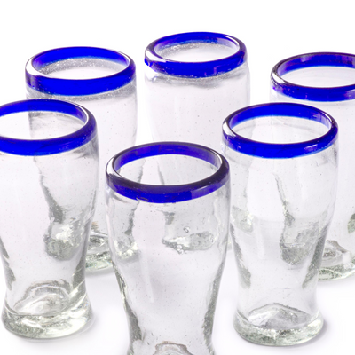 Cobalt Blue Rim Cantina Beer - 16 oz - Set of 6 - Orion's Table