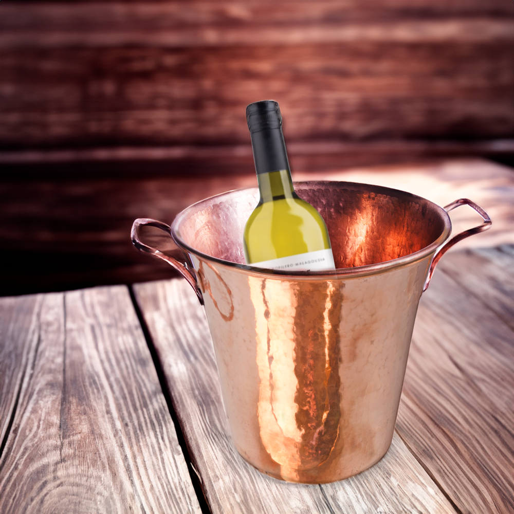 Hand Hammered Copper Wine Bucket (Polished) - Square Handles - Orion's Table 