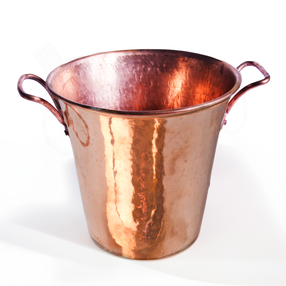 
                  
                    Hand Hammered Copper Wine Bucket (Polished) - Square Handles - Orion's Table 
                  
                