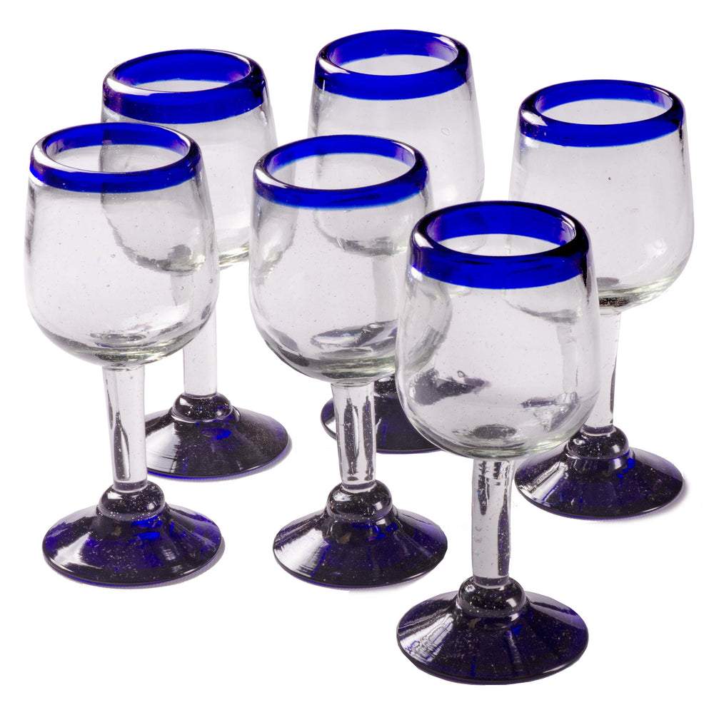 Cobalt Blue Rim Tulip Wine - 11 oz - Set of 6 - Orion's Table 