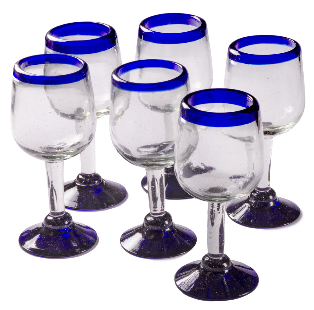 
                  
                    Cobalt Blue Rim Tulip Wine - 11 oz - Set of 6 - Orion's Table 
                  
                