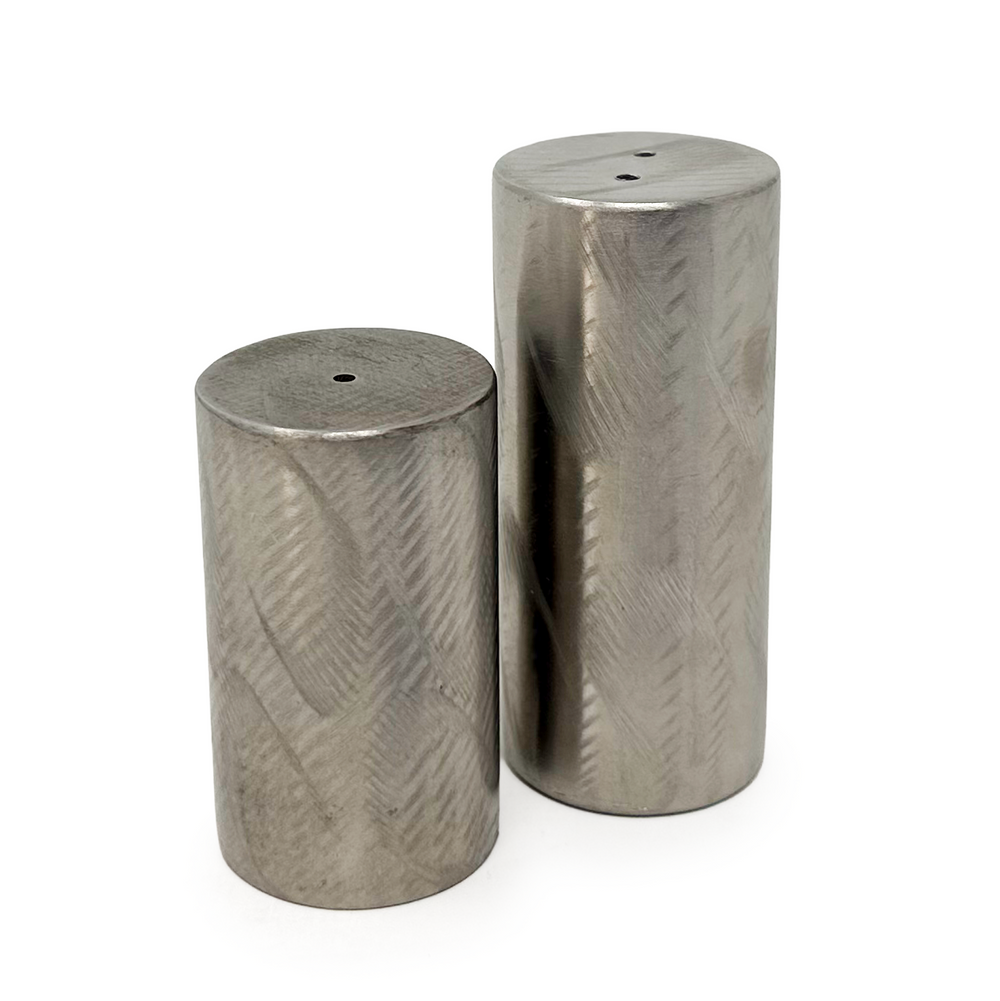 Random Sanded Salt & Pepper Shakers in Stainless Steel