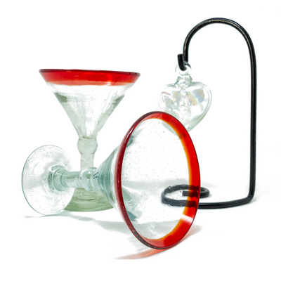 Red Rim Martini & Glass Heart Gift Set - Orion's Table