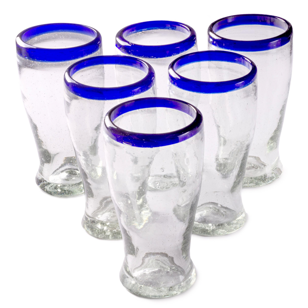 Cobalt Blue Rim Cantina Beer - 16 oz - Set of 6 - Orion's Table