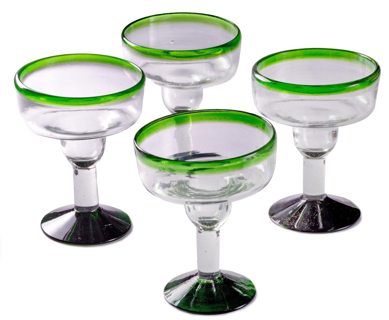 Orion Mexican Glassware Green Rim 12 oz Margarita/Coupette - Set of 4 - Orion's Table Mexican Glassware