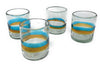 Orion Mexican Glassware Banded Turquoise / Amber 12 oz All Purpose - Set of 4 - Orion's Table Mexican Glassware