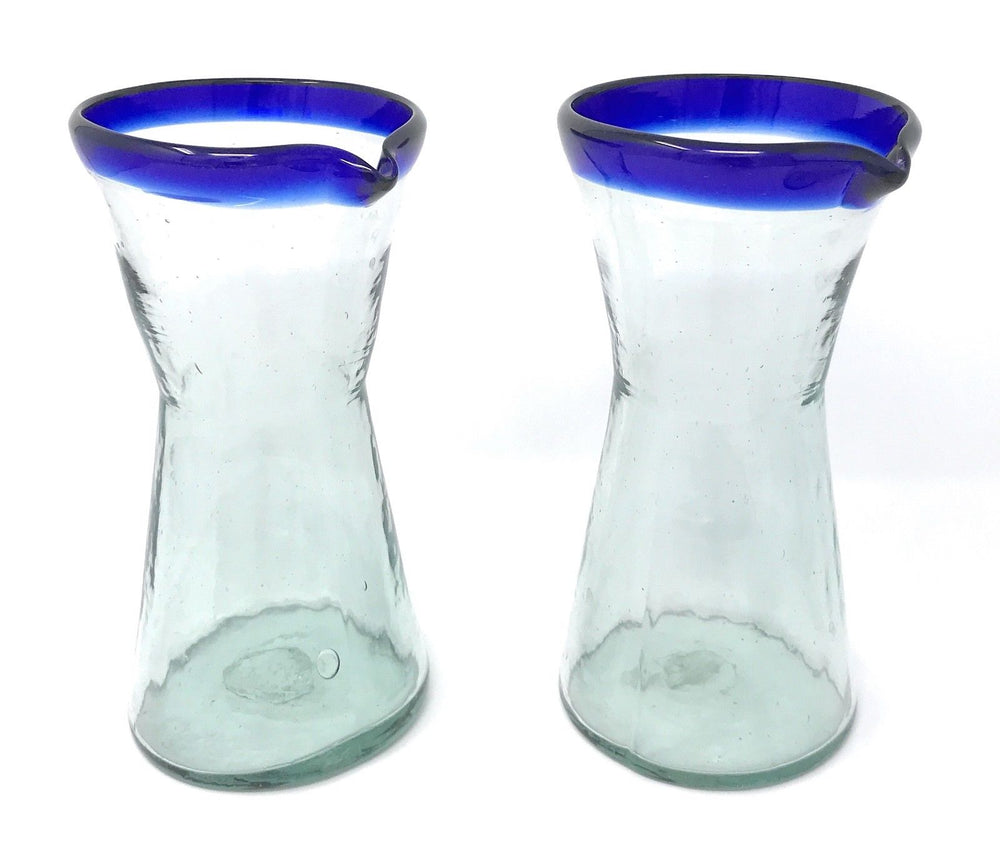 Orion Mexican Glassware Cobalt Rim Flare Carafe 18 oz. – Set of 2 - Orion's Table Mexican Glassware