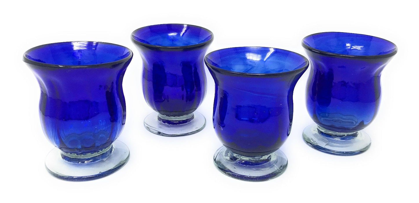 Orion Mexican Glassware Ribbed Cobalt French Tea Light Votive - Set of 4 - Orion's Table Mexican Glassware