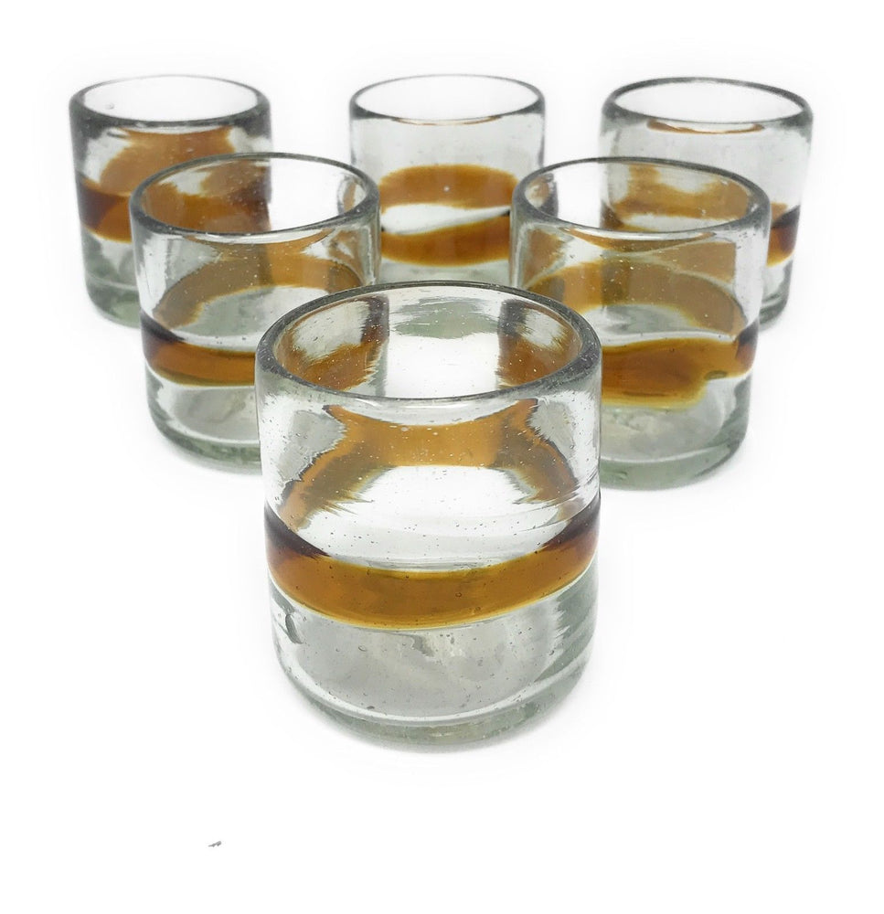 Orion Mexican Glassware Amber Band Sipping Glass 3.5 oz. - Set of 6 - Orion's Table Mexican Glassware
