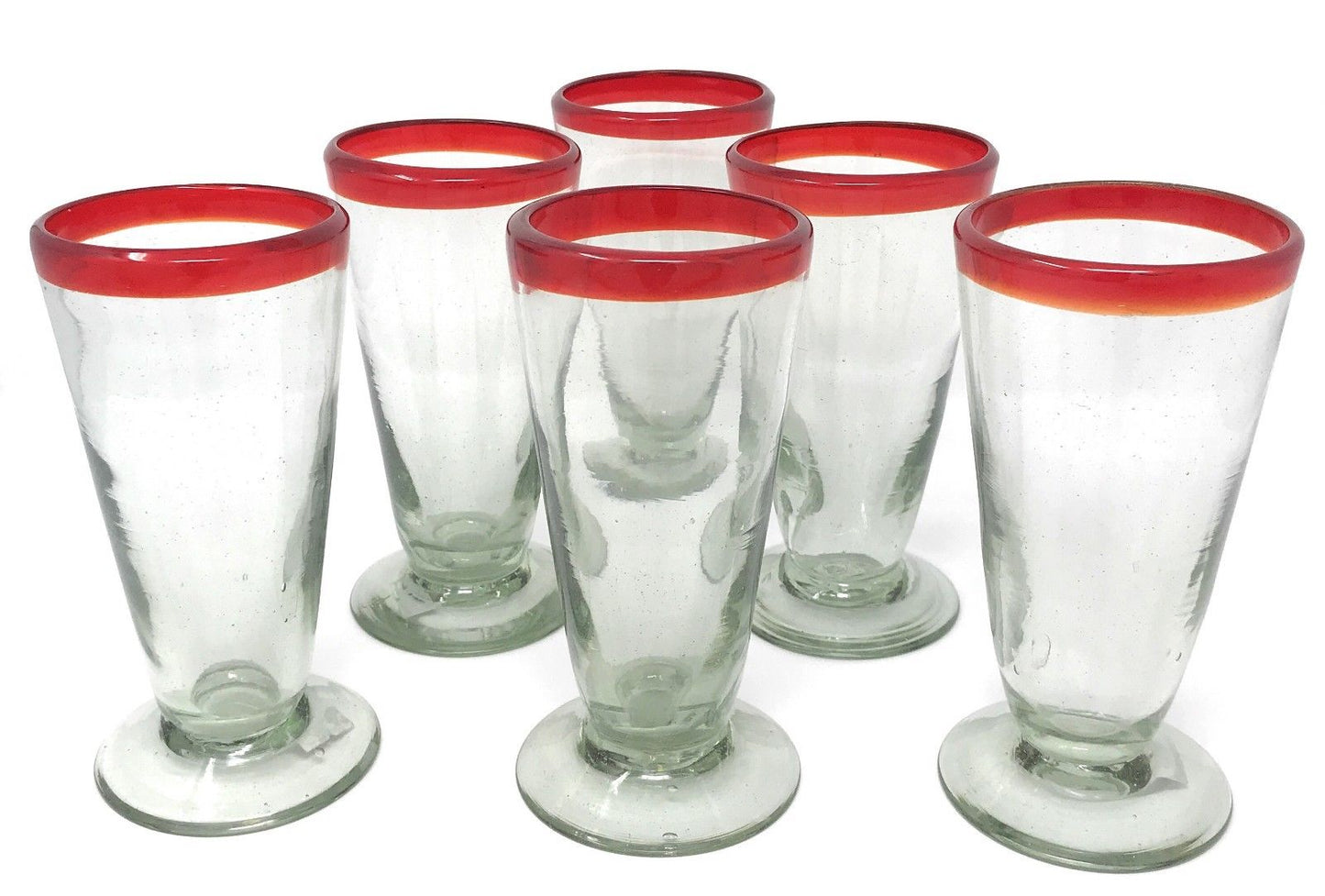 Orion Mexican Glassware Red Rim 16 oz Short Pilsner - Set of 6 - Orion's Table Mexican Glassware