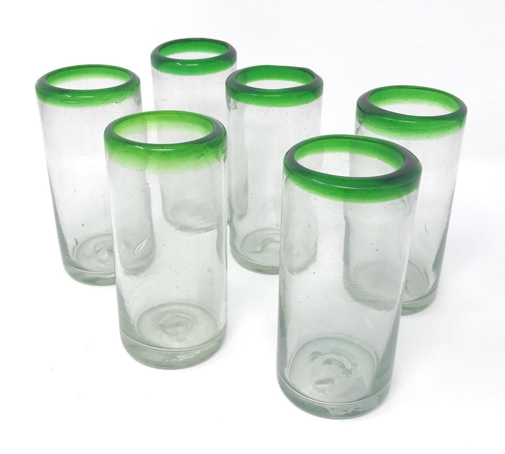 Orion Mexican Glassware Green Rim 10 oz Hi Ball - Set of 6 - Orion's Table Mexican Glassware