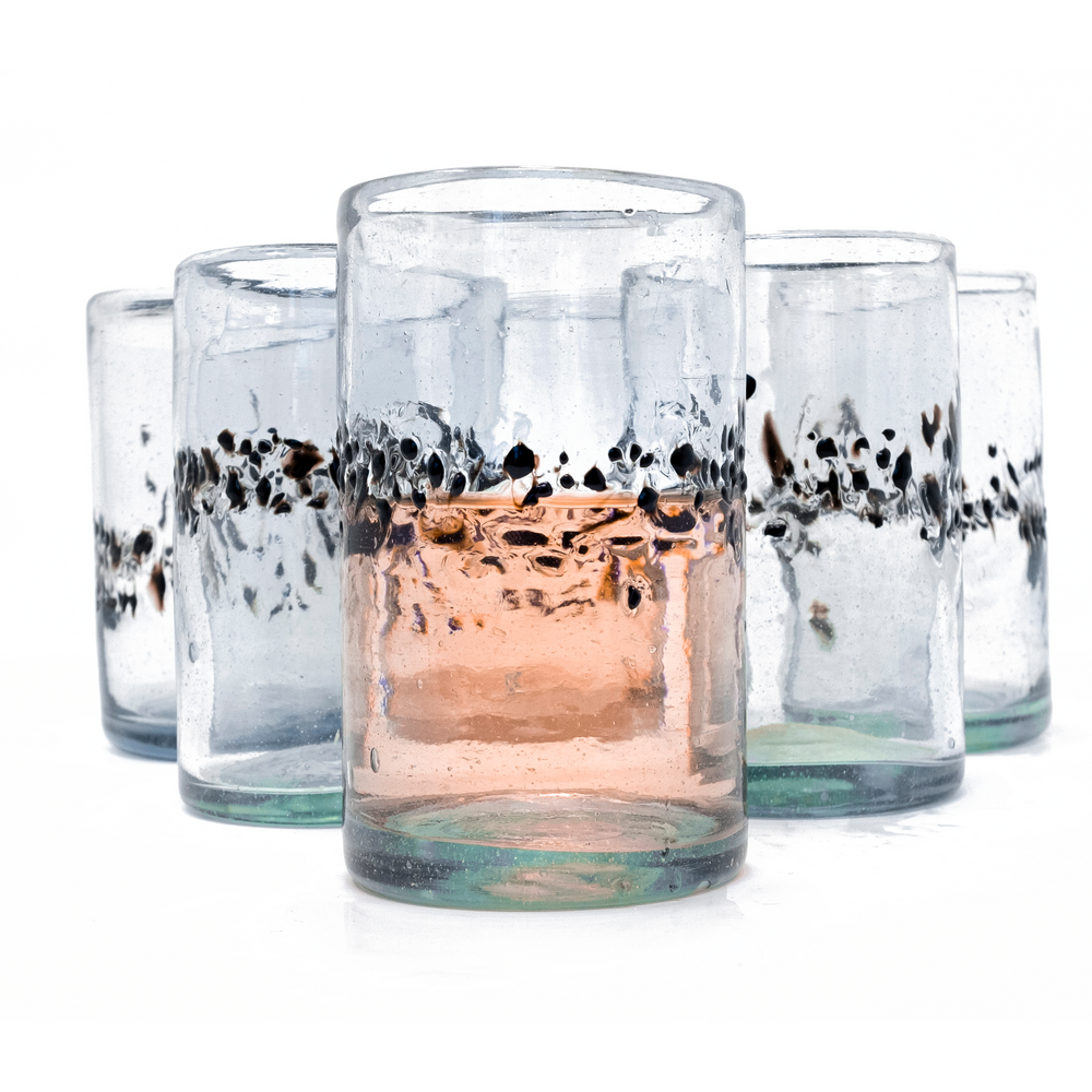 Orion's Table Handmade Mexican Glassware - Black pebble original tumbler. 16 oz capacity