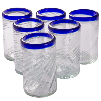 Orion Tornado Cobalt Rim 16 oz Tumbler - Set of 6 - Orion's Table Mexican Glassware