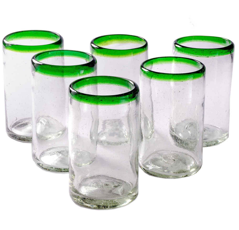 
                  
                    Orion Green Rim 16 oz Tumbler - Set of 6 - Orion's Table Mexican Glassware
                  
                