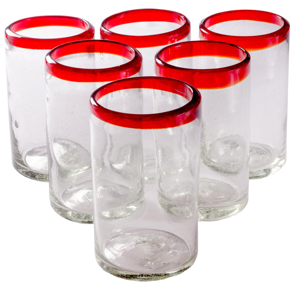 Orion Red Rim 16 oz Tumbler - Set of 6 - Orion's Table Mexican Glassware