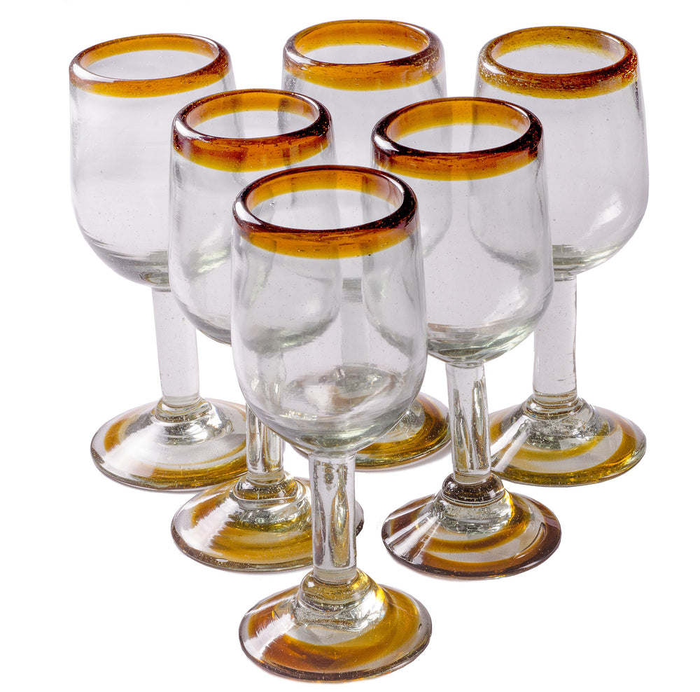 Orion Amber Rim 11 oz Tulip Wine - Set of 6 - Orion's Table Mexican Glassware