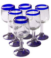 Orion Blue Rim 11 oz Tulip Wine - Set of 6 - Orion's Table Mexican Glassware