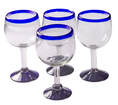 Orion Cobalt Rim 16 oz Large Wine Glass - Set of 4 - Orion's Table Mexican Glassware