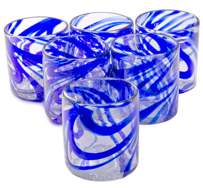Orion Blue Swirl 12 oz All Purpose - Set of 6 - Orion's Table Mexican Glassware