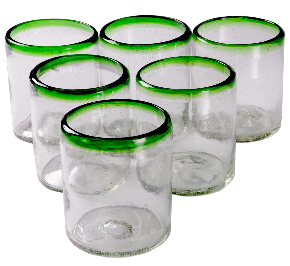 Orion Green Rim 12 oz All Purpose - Set of 6 - Orion's Table Mexican Glassware