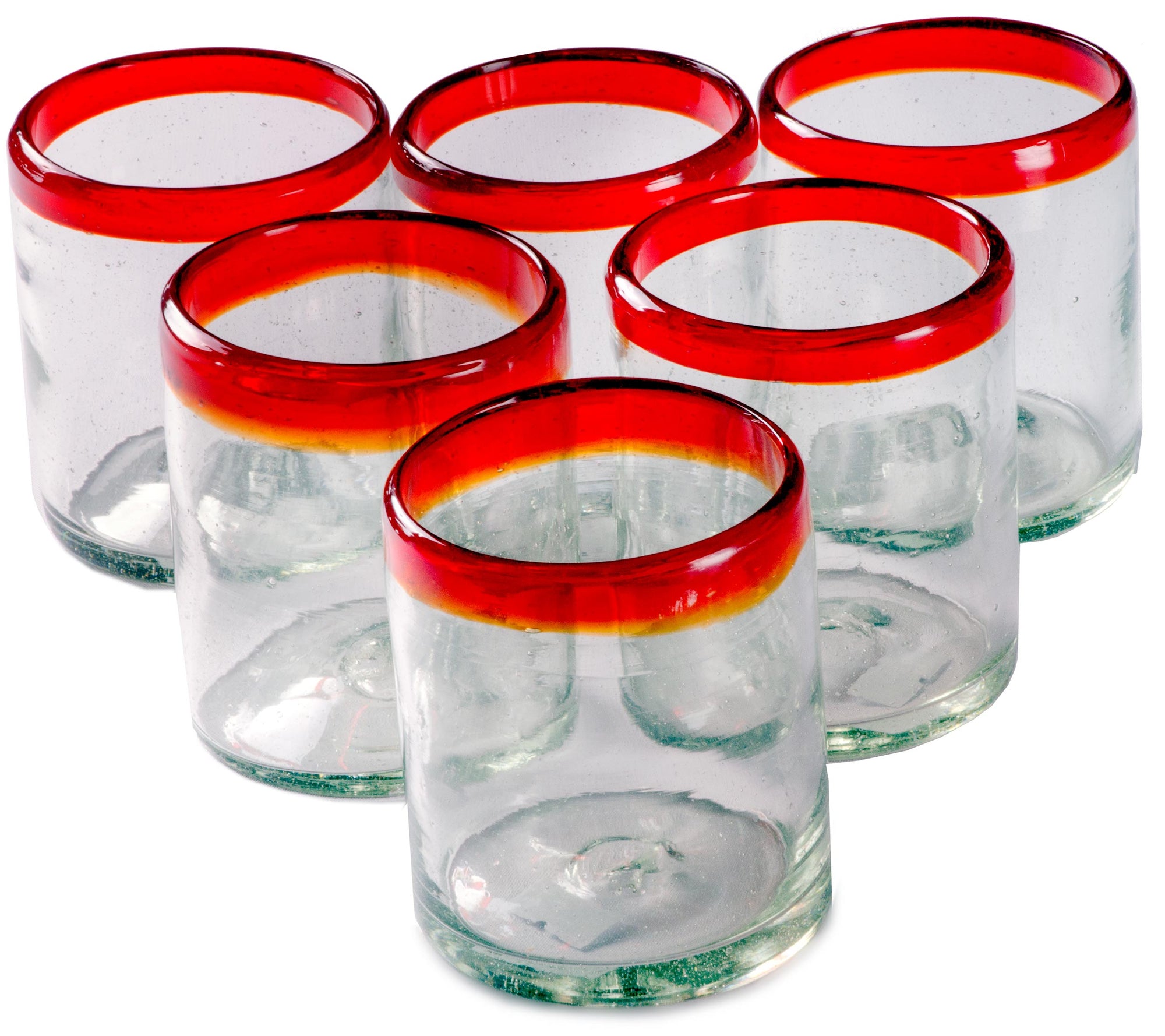 Orion Red Rim 12 oz All Purpose - Set of 6 - Orion's Table Mexican Glassware
