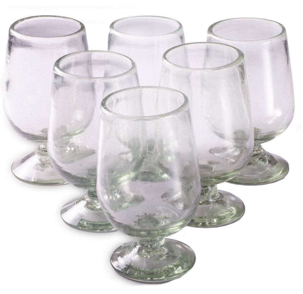 Set of 6 Recycled Hand Blown Aqua Wine Glasses from Mexico