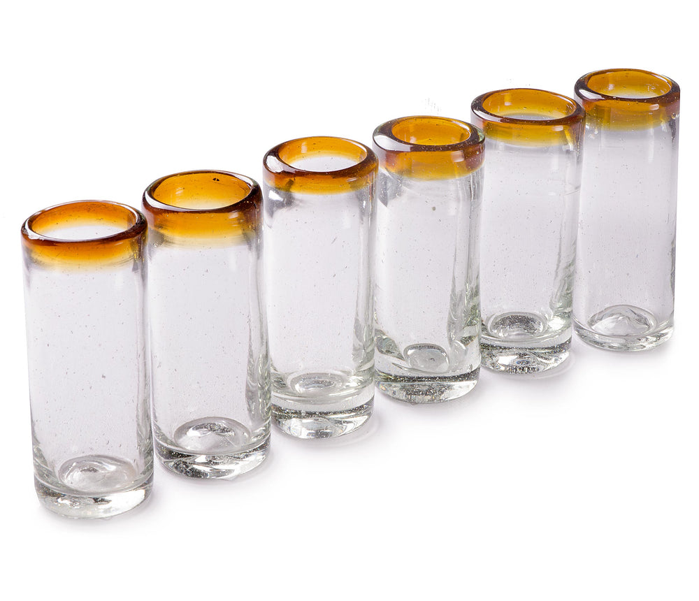 Orion Amber Rim 2 oz Shot Glass - Set of 6 - Orion's Table Mexican Glassware