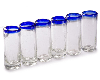 Orion Blue Rim 2 oz Shot Glass - Set of 6 - Orion's Table Mexican Glassware