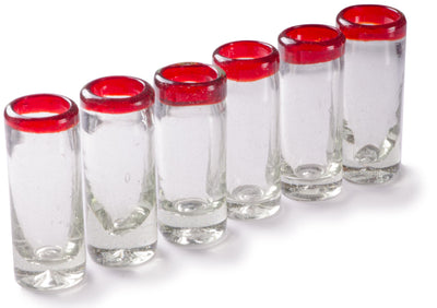 Orion Red Rim 2 oz Shot Glass - Set of 6 - Orion's Table Mexican Glassware