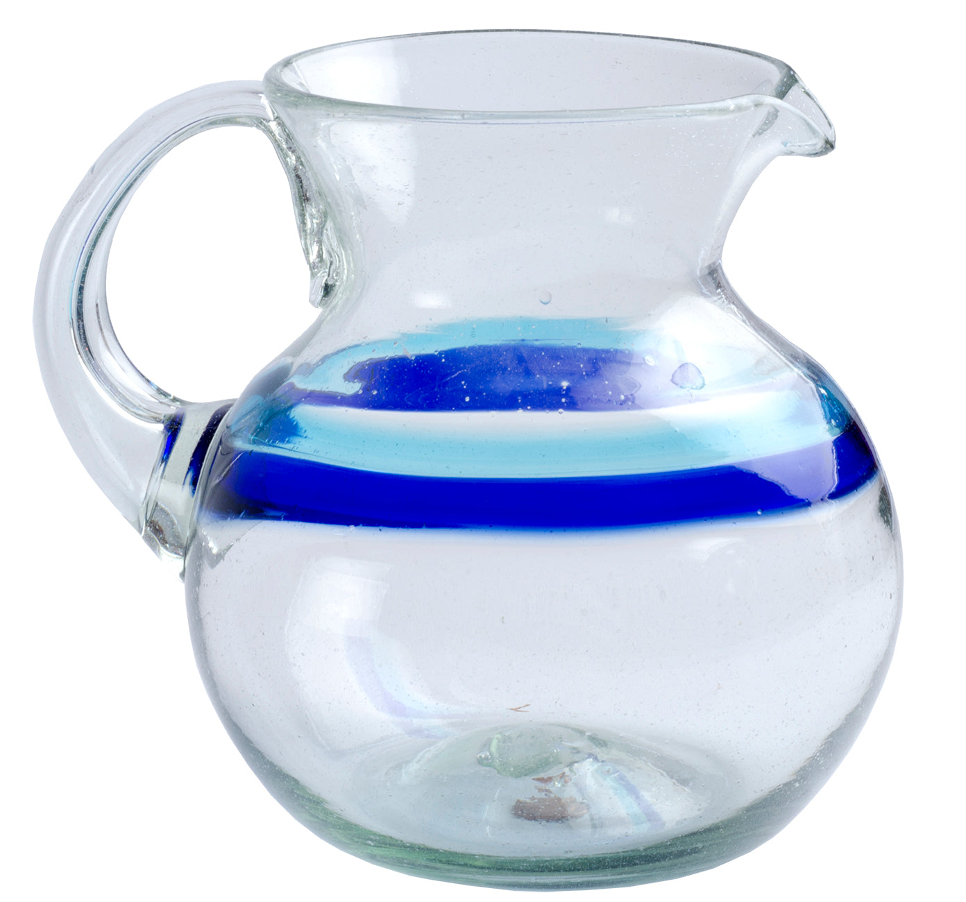 Orion Banded Turquoise/Cobalt 80 oz Bola Pitcher - Orion's Table Mexican Glassware