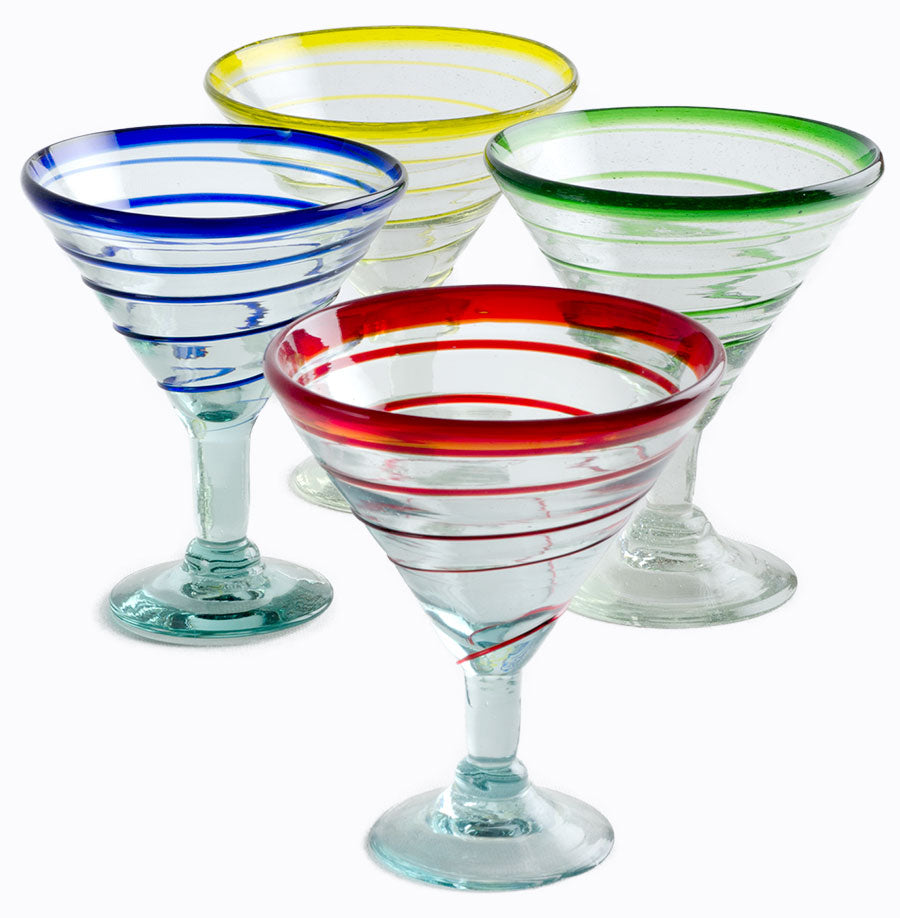 Orion Assorted Spiral 12 oz Margarita/Martini - Set of 4  - Orion's Table Mexican Glassware
