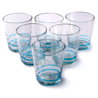Orion Turquoise Serpentine 12 oz Short - Set of 6 - Orion's Table Mexican Glassware