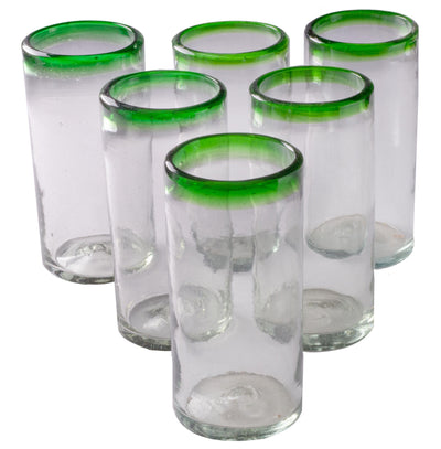 Orion Green Rim 22 oz Tall Tumbler - Set of 6 - Orion's Table Mexican Glassware
