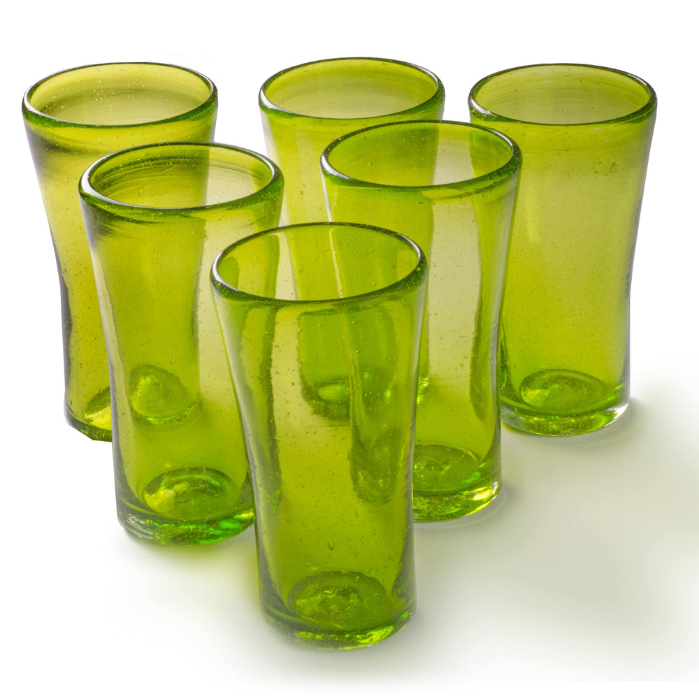 Orion Lily Collection 14 oz Tumbler Green - Set of 6 - Orion's Table Mexican Glassware