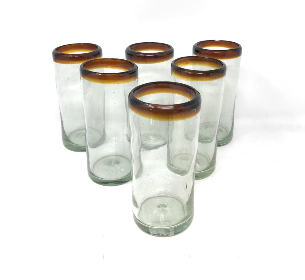 Orion Hiball Amber Rim 14 oz Tumbler - Set of 6 - Orion's Table Mexican Glassware